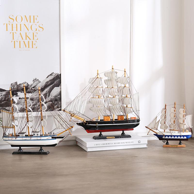 Mediterranean Wooden Sailboat Model Ornaments Creative Handmade Solid Wood Simulation Craft Home Decoration Retro Ornaments