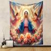 "Graceful Virgin Mary with Angels and Roses" Patterned tapestry home decor, suitable for bedroom and living room, gift