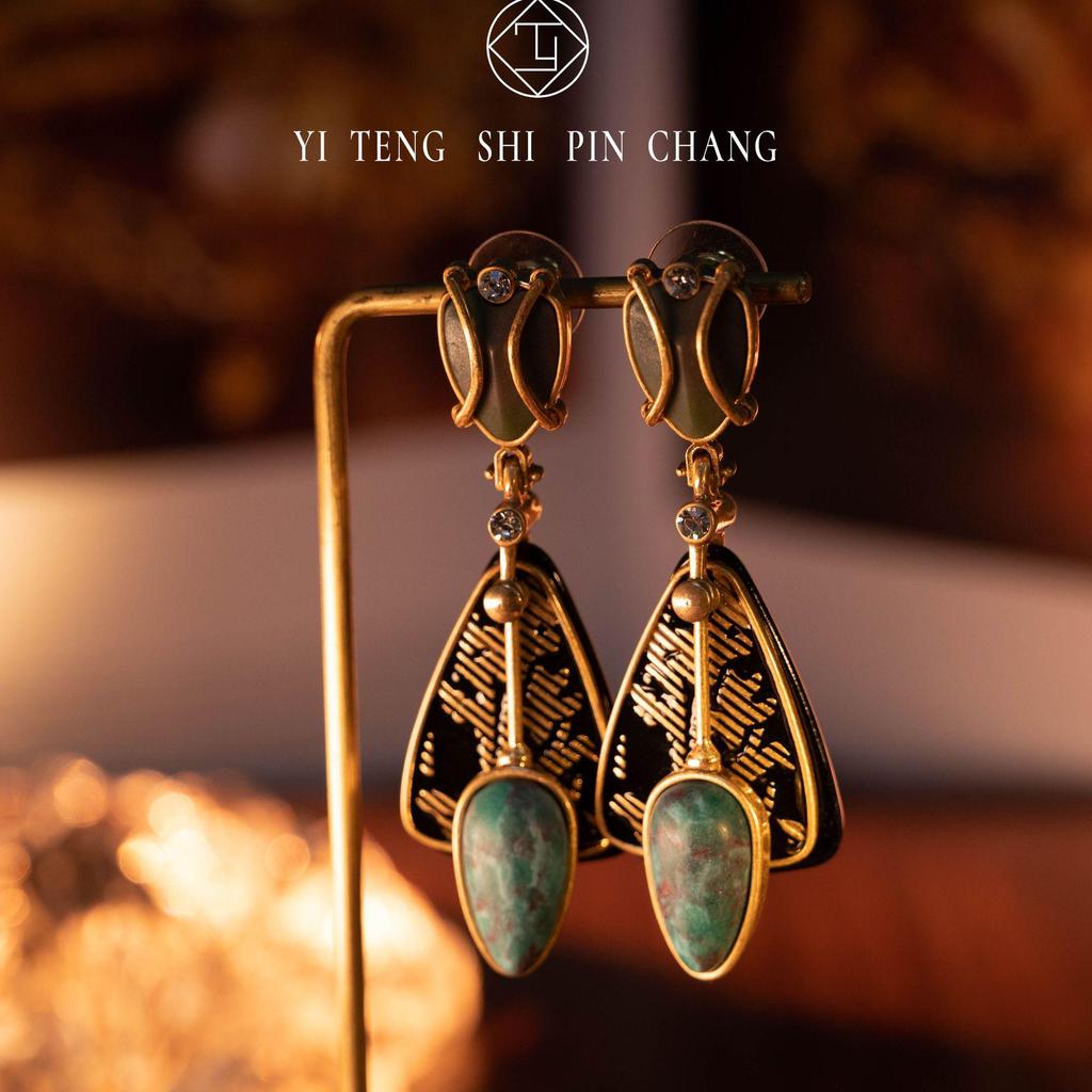 Западные Винтажные Европейские и Американские Ручной Работы Эмалевые Позолоченные Натуральный Камень Уникальные Серьги