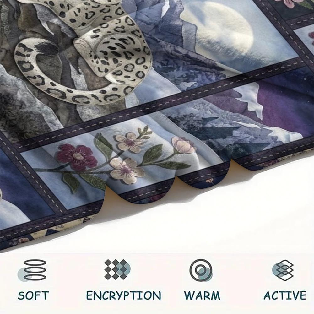 Snow Leopard Animal Print Flannel Blanket, High quality Comfortable for All Seasons, Home Decor, Warmth and Comfort, Perfect for Christmas Gifts120