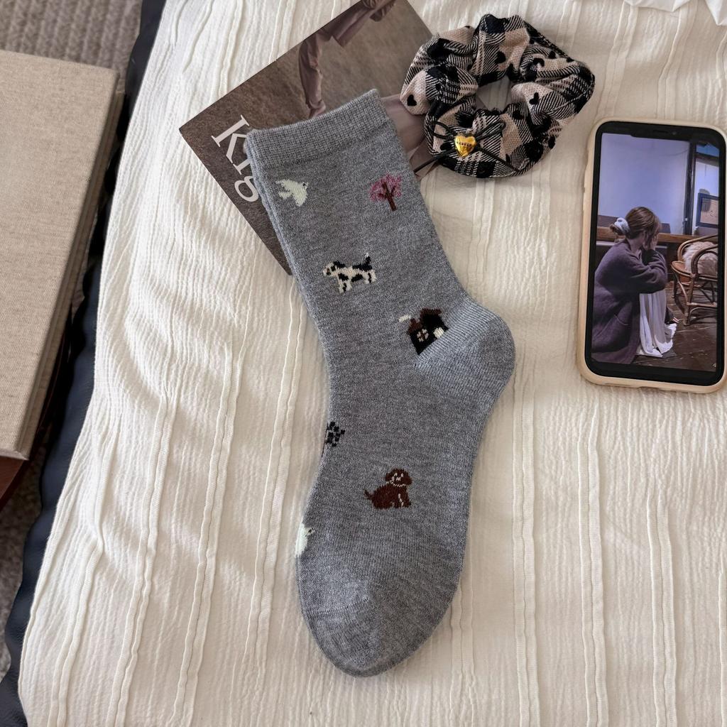 Женские осенне-зимние теплые новые простые мультяшные милые шерстяные бесшовные носки-гольфы