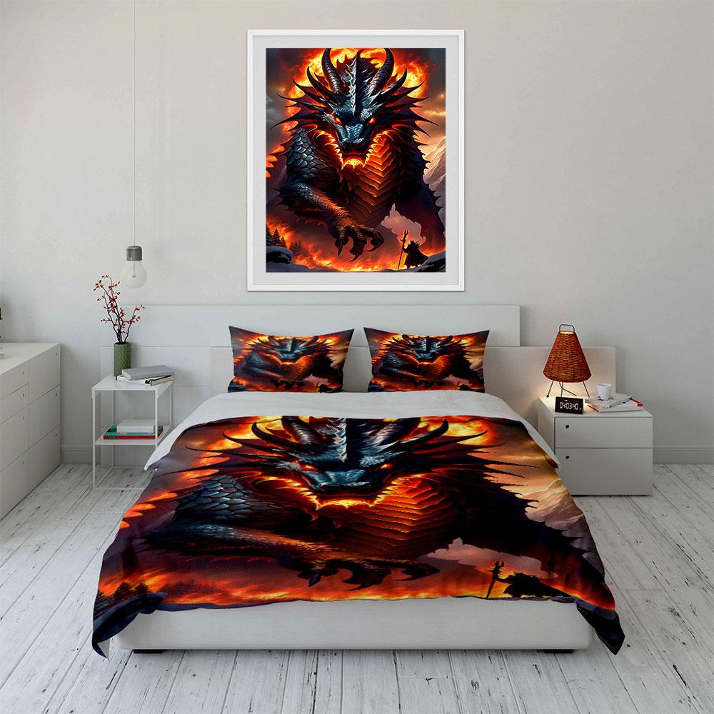 Fiery dragon with horns. Bedding sets Duvet cover sets Duvet covers Pillowcases(1*Duvet Cover 2*Pillowcases without duvet insert)