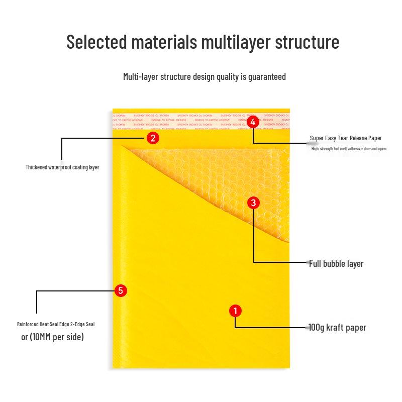 Thickened Yellow Kraft Paper Bubble Envelope - Shockproof Custom Express Packaging Bag