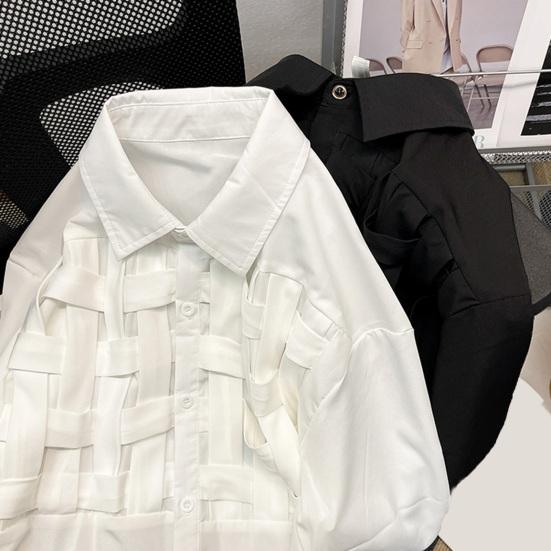 Мужская повседневная рубашка с лацканами, рубашка с длинными рукавами, топы с полой тесьмой, однотонные топы, весенне-осенняя свободная рубашка