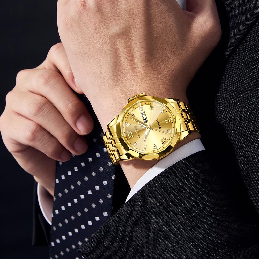 OLEVS Quartz Fragrance Stainless Date Brand Gold Men's Watch, Steel, Waterproof, Display, Calendar, Luminous, Popular, Stylish, Name,