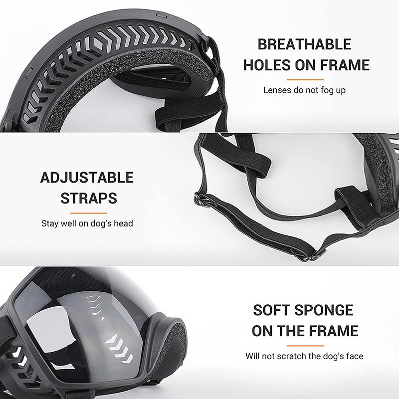 Wide View Dog Goggles Medium Large Dog Sport Sunglasses Uv Protection Soft Pet Windproof Glasses For Driving Riding Hiking