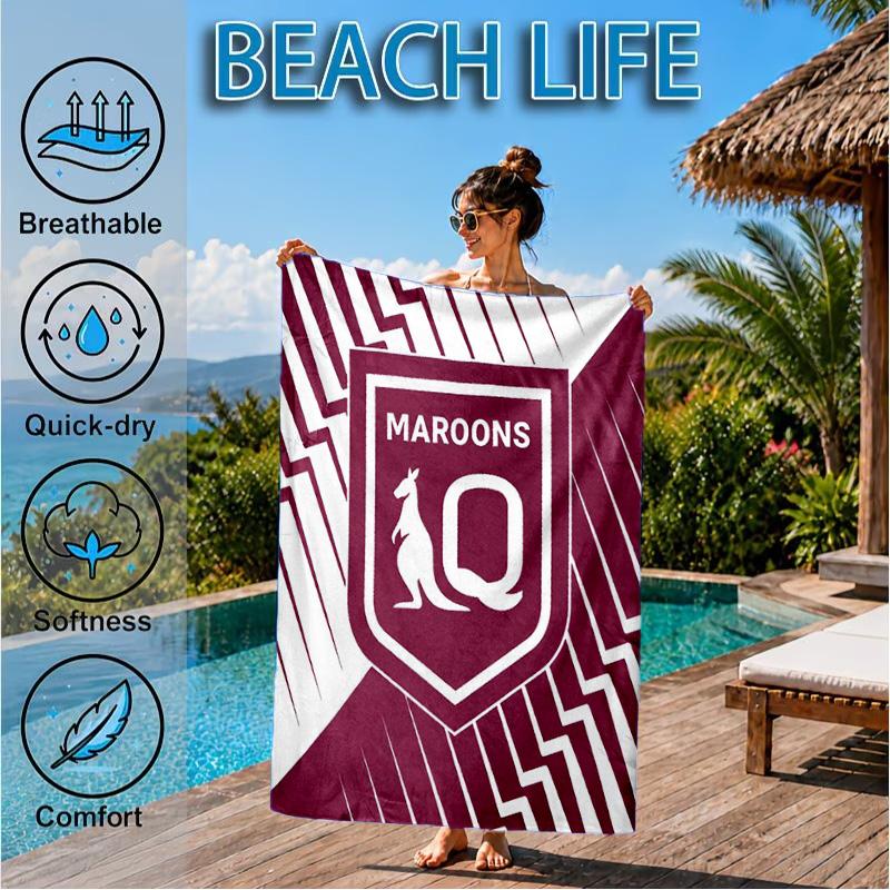 Australia Maroons Rugby Team Emblem Beach Towel, Quick-drying, Easy to Care for, Suitable for Both Fitness and Beach Vacations,Sports Essential