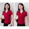 Women T-shirt V-Neck Buttons Decor Short Sleeve T-Shirt Slim Fit Soft Elastic Pullover Tops Commuting Style Tops