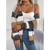 Women's Autumn/winter Casual Cut-out Color Striped Lantern Sleeve Cardigan Sweater