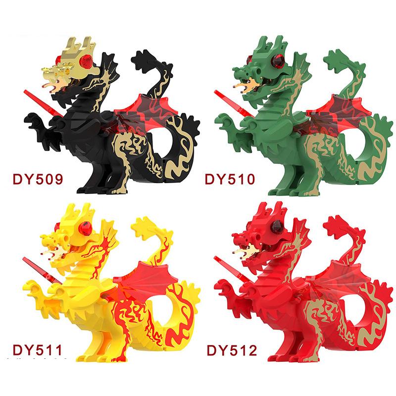 MOC Medieval Animal Zoo Farm Dragon Action Figures Building Blocks Gold Red Dragons Wolf Snake Monsters Beast Bricks Toys Gifts