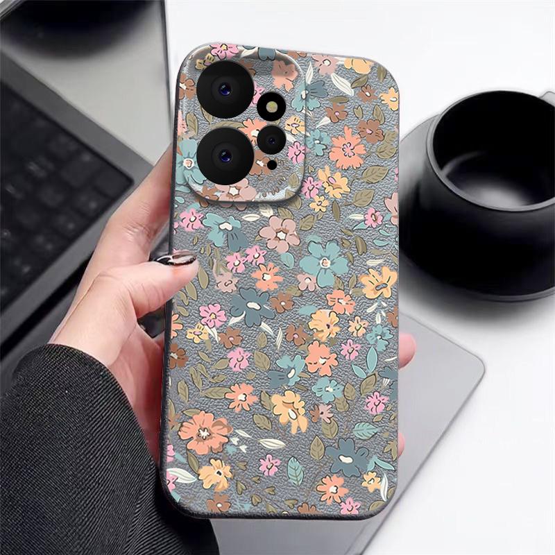 Мягкий противоударный чехол из ТПУ с винтажным цветочным принтом для Xiaomi 13T Pro Poco X6 Redmi Note 14 13 12 Pro 11, матовая кожаная текстура, защитная крышка для объектива