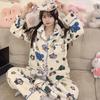 Cartoon Sweet Cute Print Women's Pajamas Set Eye Mask Sleepwear New Autumn Winter Warm Two Pieces Women's Pajamas