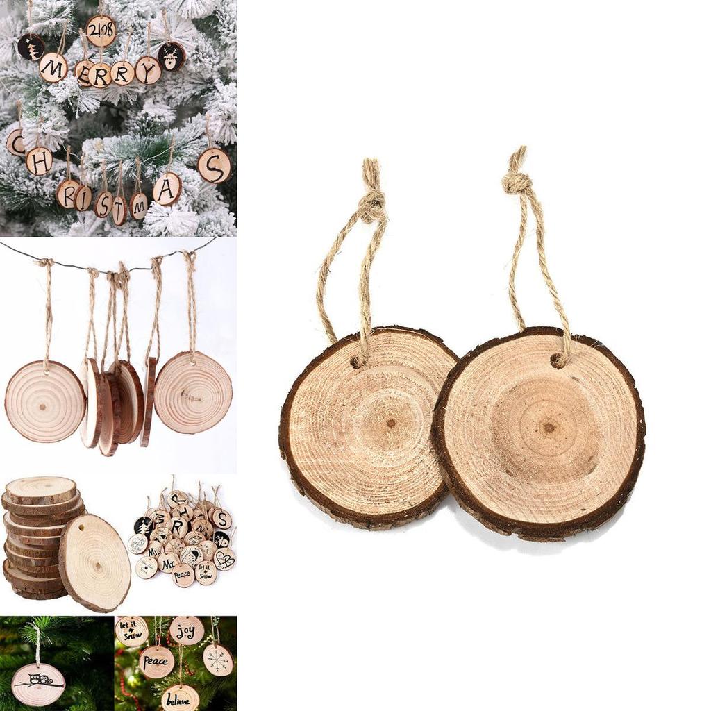 10 Natural X Wood Slice Christmas Tree Ornament Hanging Decor Diy Craft Tag Gift