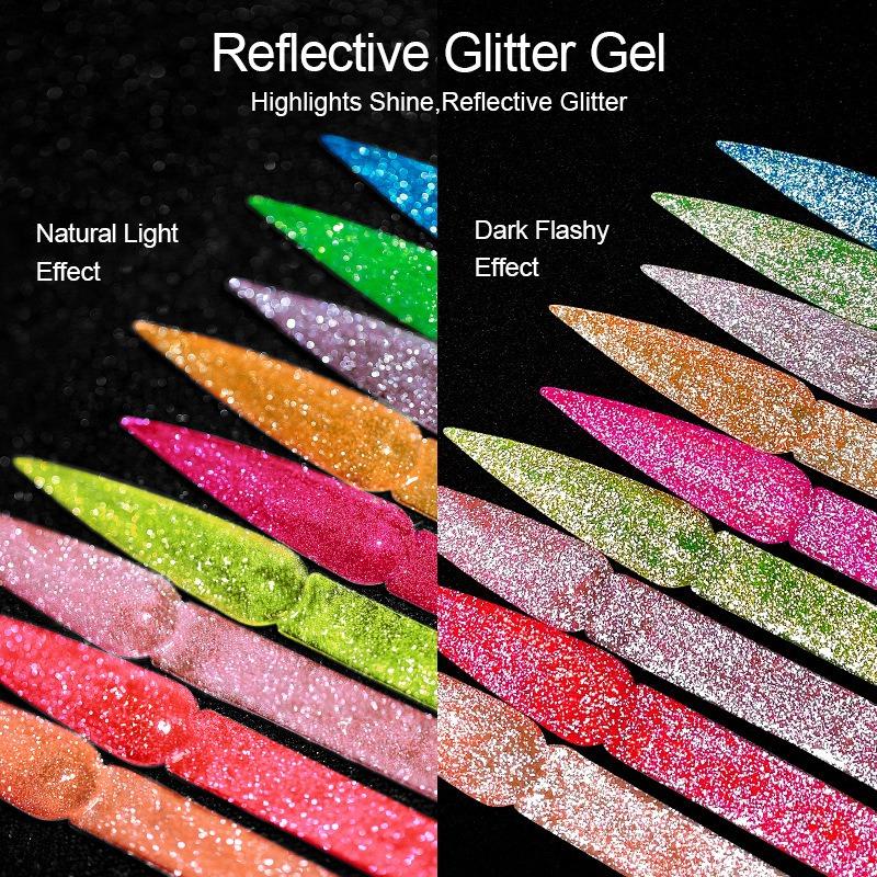 Explosive Fluorescent Broken Diamond Nail Polish Glue Colorful Reflective Bouncy Nail Polish Glue for Nail Salons Phototherapy Glue