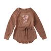 Infant Baby Girl Knit Jumpsuit Flower Embroidery Long Sleeve Drawstring Waist Romper for Autumn