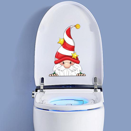 Christmas Toilet Sticker Removable Waterproof Self-adhesive Santa Claus Snowman Elf Gnome Bathroom Wall Toilet Seat Lid Decoration Decal