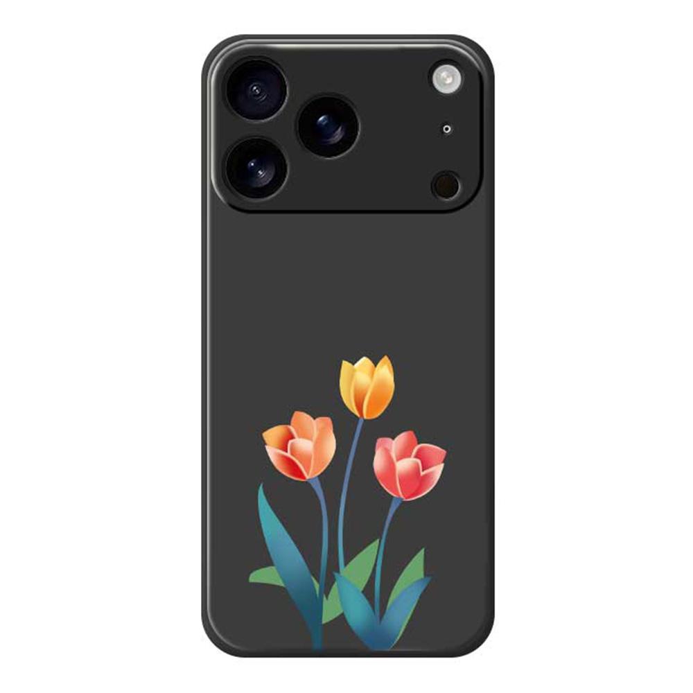 For iPhone 17 Pro Case Three Flowers Pattern Printing Straight Edge TPU Phone Back Cover