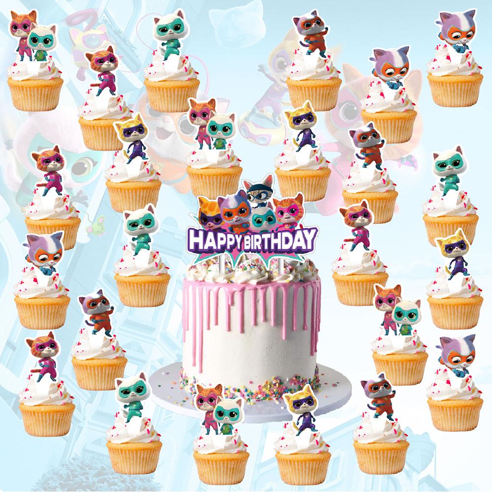32 шт. Принадлежности для вечеринки «Супер котята», включая топперы для кексов, баннер, воздушные шары