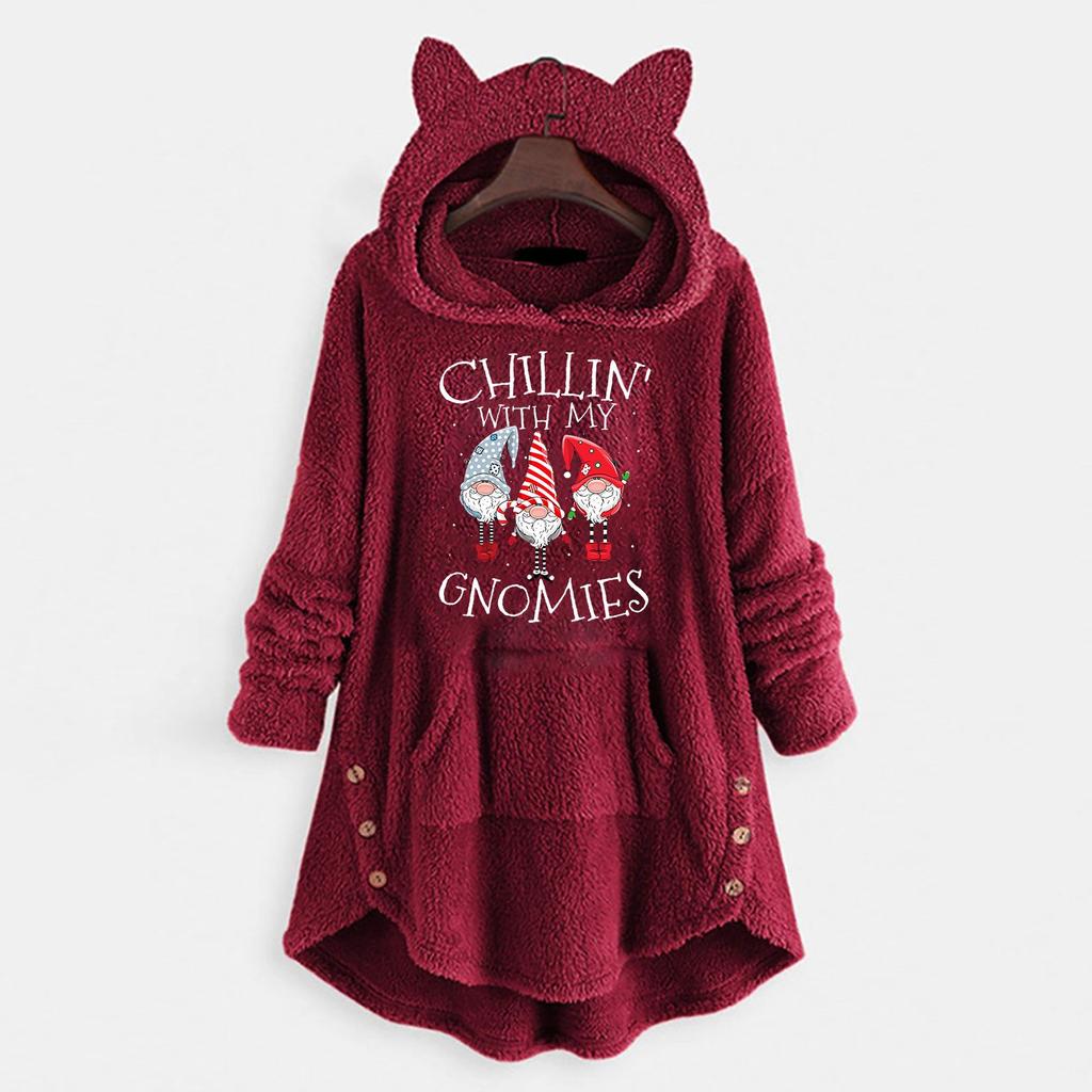 Women's Fashion Autumn And Winter Printing Long-Sleeved Hooded Double-Sided Fleece Sweater