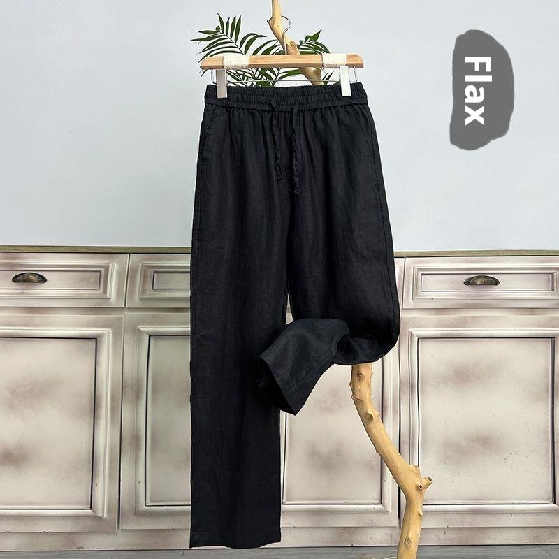 Премиальные мужские льняные брюки Летние 100% Дышащие Свободный крой Прямая штанина Повседневные Смешанные Пляжные брюки Мужские