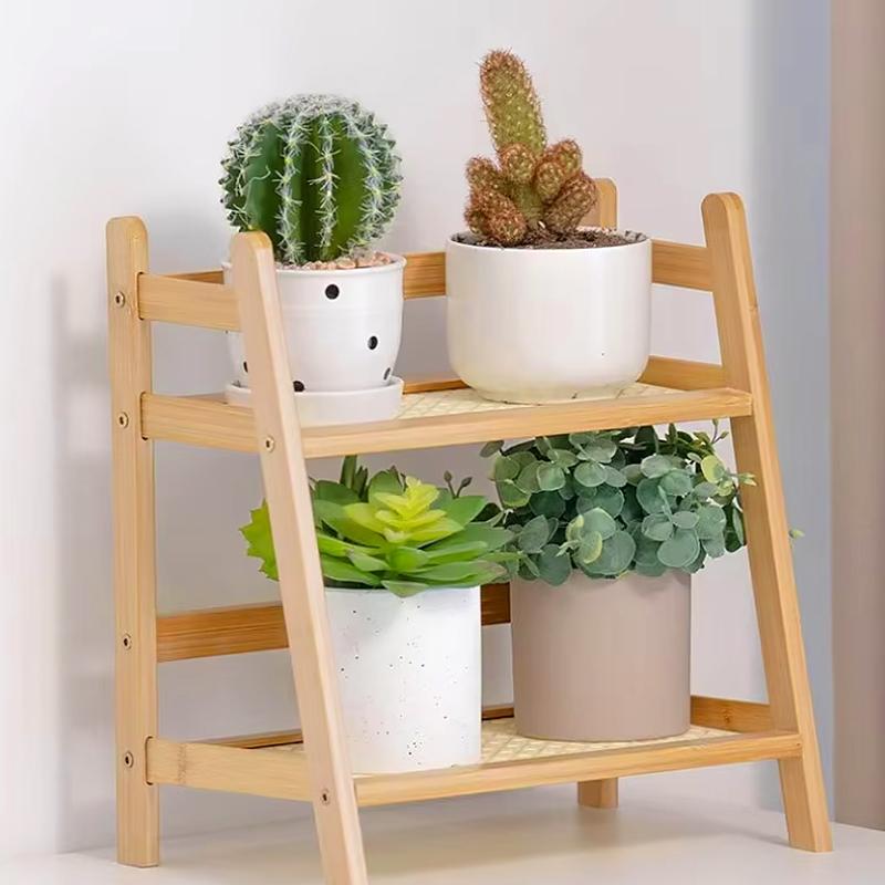 1Set Storage Rack Work Display Rack Kitchen 2-layer Bedroom Cup Holder Vine Weaving Storage Rack