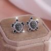 Cute Exquisite Lady Little Sea Turtle White Black Zircon Stud Earrings Small Simple Retro Marine Animal Engagement Zircon Gift