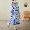 Plus Size Summer Retro Print Loose Dress for Women Round Neck Short Sleeve Vintage Oversized Dresses