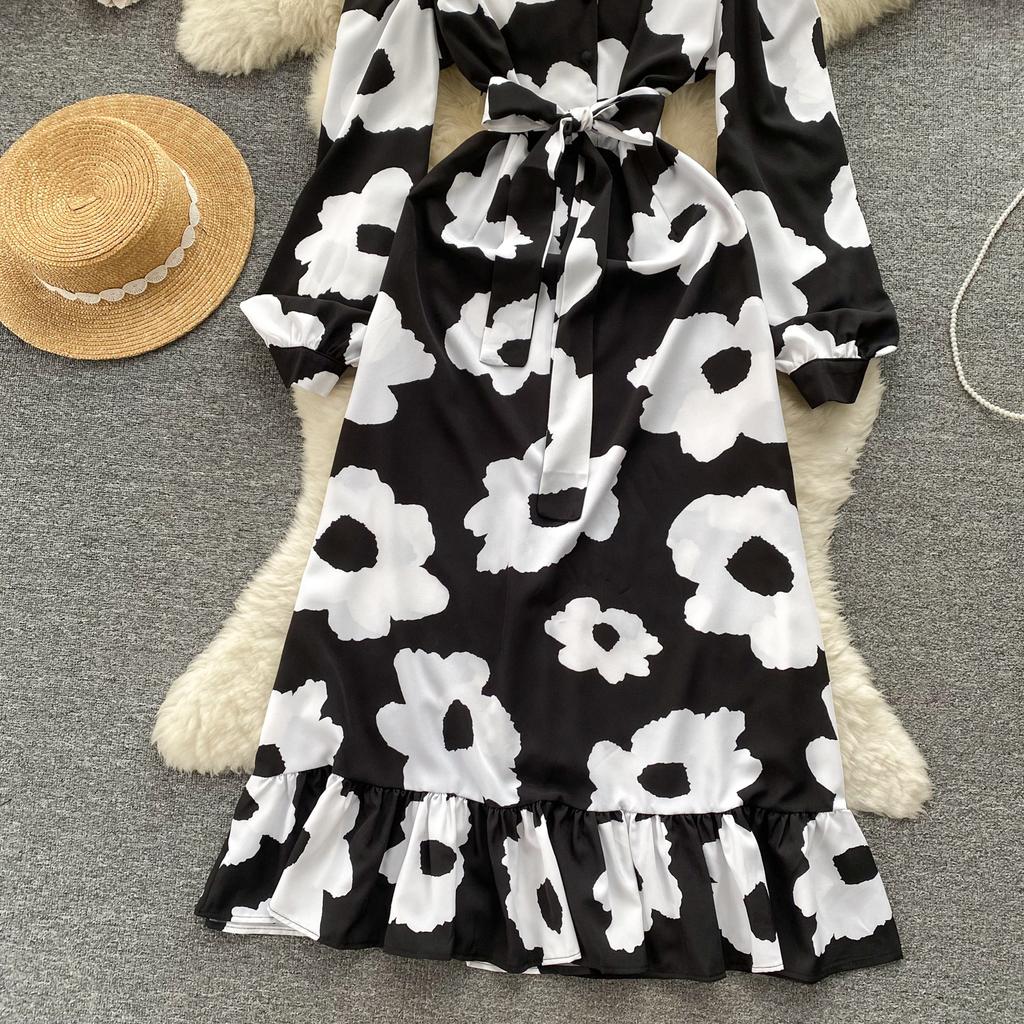 Модное женское платье с цветочным принтом, осеннее элегантное винтажное Бандажное длинное платье макси с рюшами по подолу, вечерние платья