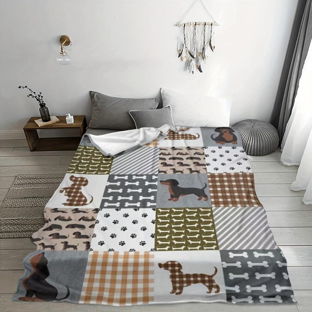 Lovely Animal Flannel Blanket Grid Dog Printed for Kids Bedroom Decoration Warm Soft Comfertable Blanket for Sofa Chair