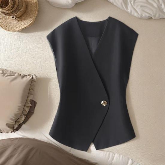 Women Waistcoat Solid V-Neck Sleeveless Single Suit Color Breathable Versatile Formal