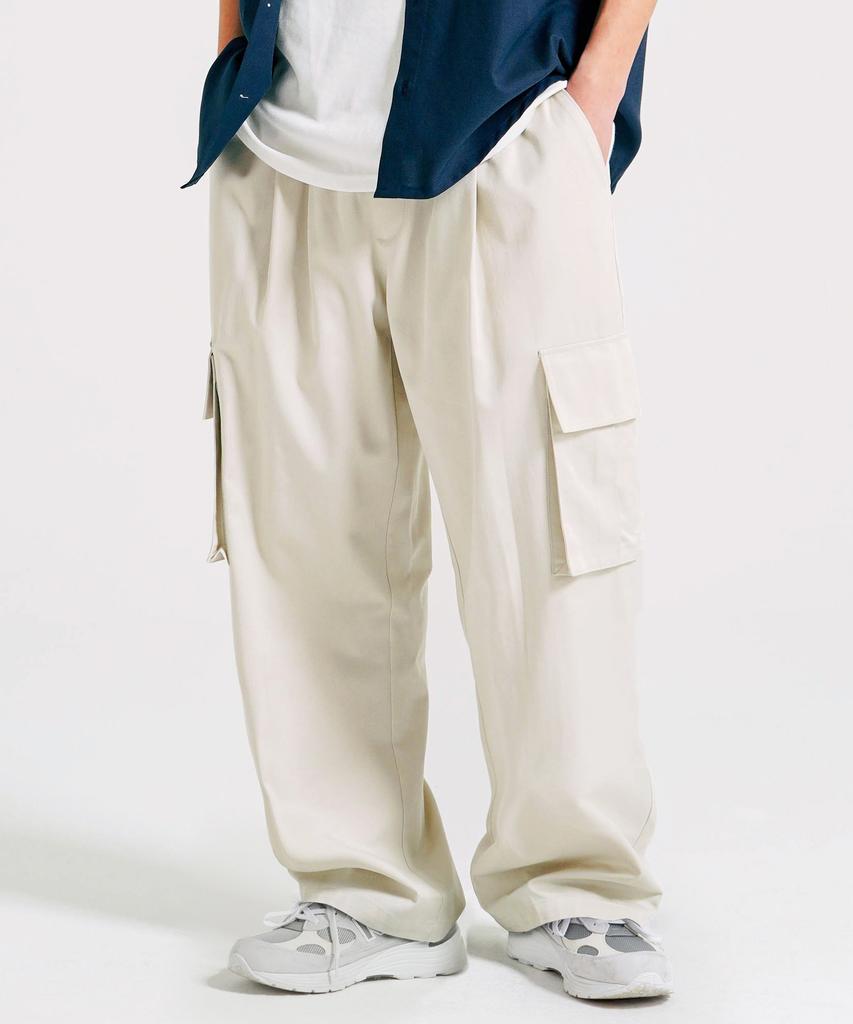 JEMUT Pocky Wide Tencel Cargo Pants 4-Piece Set Cream Yhlp2509