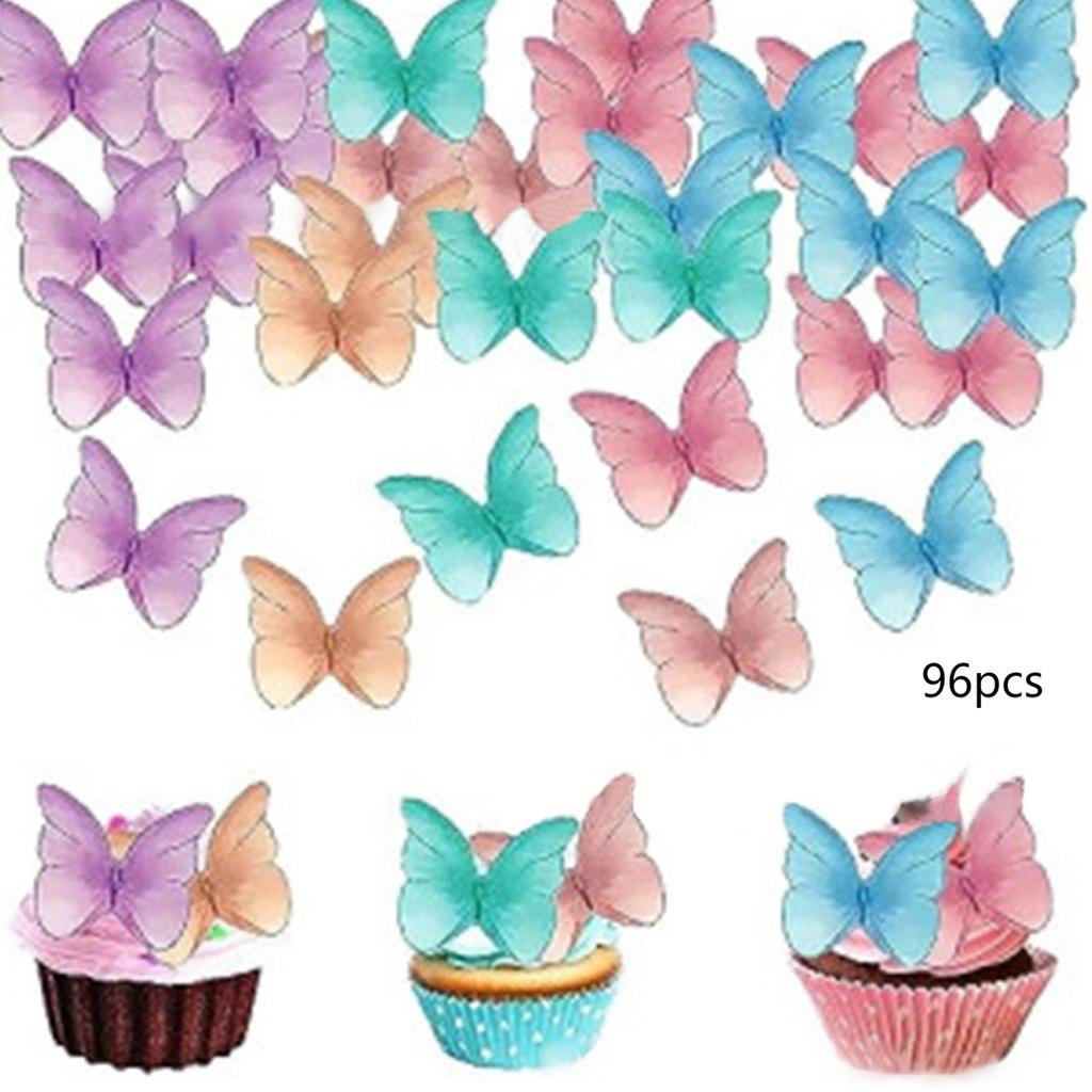 96Pcs Wafer Paper Butterfly Cupcake Toppers Colorful 3D Butterflies Cake Toppers For Wedding Birthday Party Cake Decorations