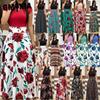 Floral Print Patchwork Short Sleeve Bohemian Dress Women Summer O-Neck Big Swing Long Dresses