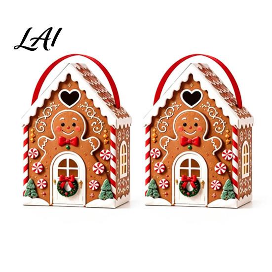 Seasonal Candy Packaging Boxes Christmas House Handle 3D with Gift Box Gingerbread/Santa Claus/Tree/Snowflake Decorative Cardboard
