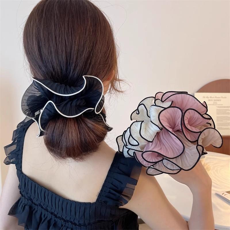 Simple Mesh Pleated Hair Rope for Woman Korean Style Hair Ring Meatball Head Hair Tie Fashion Girl Does Not Damage The Hair Scru