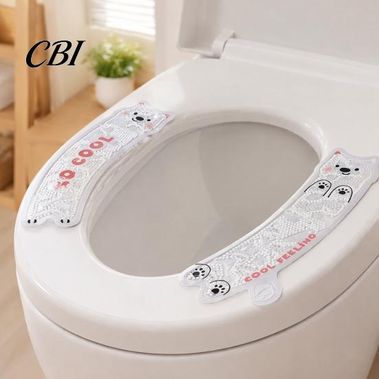 Easy Clean Toilet Seat Cushion 1 Pair Cover with Cooling Gel Particles, Cute Cartoon Bear Design, Waterproof Soft Rubber Non-slip Mat, Hook