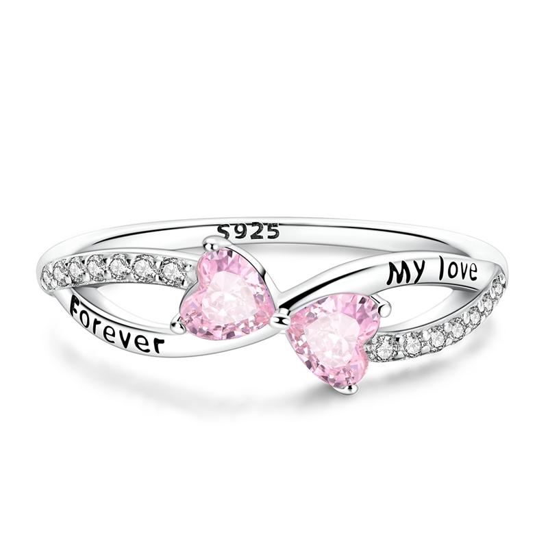 925 Sterling Silver Women Rings Forever My Love Pink Zirconium Ring Wedding Rings for Engagement Jewelry Anniversary Gift