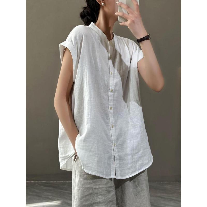 Artistic Striped Cotton Linen Shirt for Women In Summer Loose Casual Comfortable Sleeveless Top Shirts