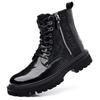 Winter Men's Brand Side Zipper Business Casual High Top with Plush Cotton Boots Fashionable Men's Lace Up High Top Leather Boots