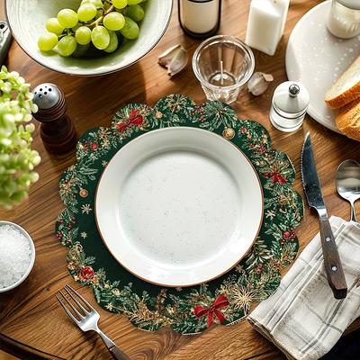 1 шт. Подставки под тарелки для вечеринки, Плейсмат для обеденного стола, Принт на Рождество, Полиэстер, Кухня, Круглый обеденный стол 38x38см