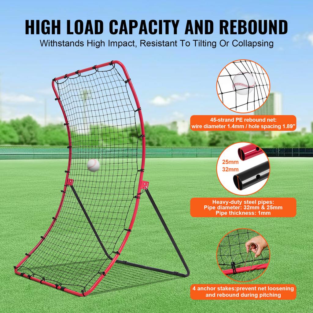 SucceBuy 4 x 5.5ft Baseball And Softball Rebounder Net PitchBack Baseball Trainer Rebound Net All Angle for Grounders Pop Flies