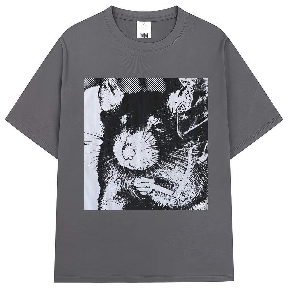 Funny Rat Smoking Cigarette Meme Graphic T Shirt Men Women Vintage Fashion Short Sleeve Oversized 100% Polyester Casual T-shirts