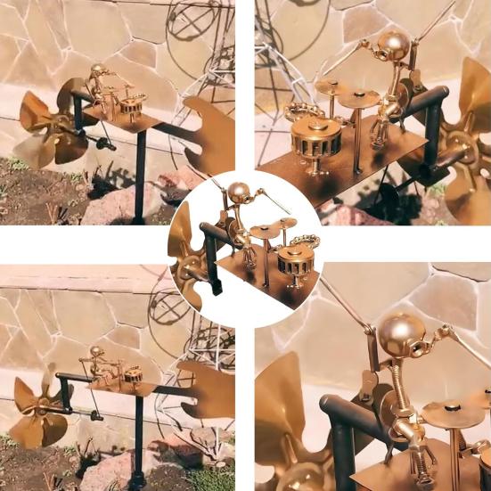 Металлический барабанщик, ветряная мельница, садовое украшение, гитарист, ветряная вертушка, ручная работа, фигурка перкуссиониста, винтажное украшение для украшения лужайки на открытом воздухе