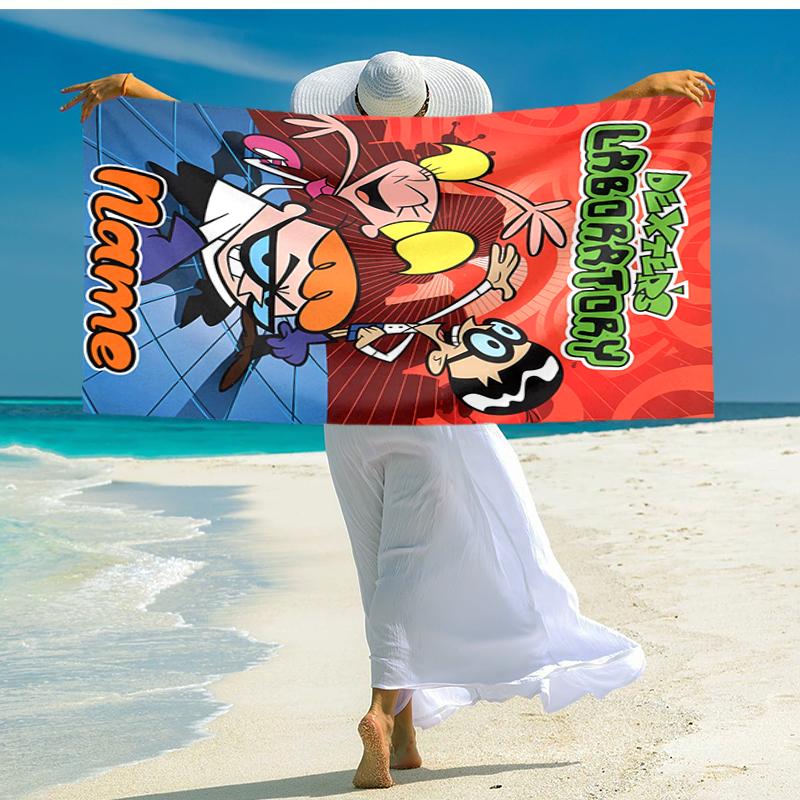 Personalized customized proof beach towel with Dexter's Laboratory pattern - soft, absorbent, quick-drying, perfect swimming, camping&bathing