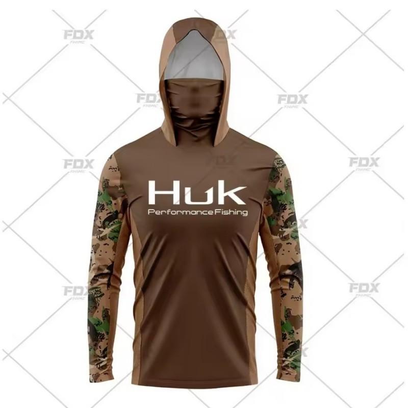 Новая мужская футболка HUK с длинным рукавом, капюшоном и маской для рыбалки, защита от ультрафиолета, дышащая, повседневная, спортивная