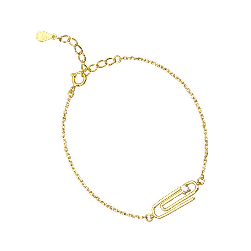 S925 Sterling Silver Gold-plated Paper Clip Bracelet for Women Ins Cool Style Niche Simple Pin Hand Jewelry for Women