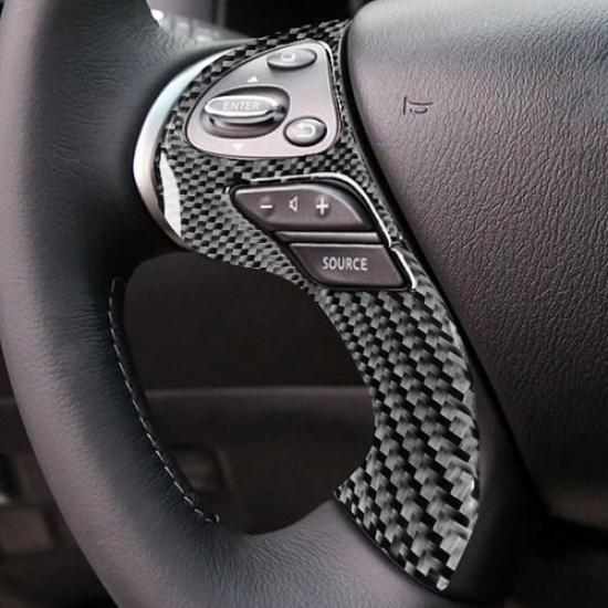 For JX35 QX60 13-16 Interior Carbon Fiber Steering Wheel Button Frame Trim 3Pcs