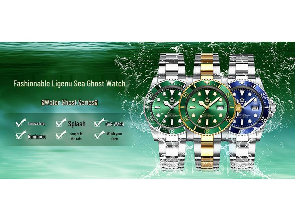 Мужские зеленые часы Submariner Date из нержавеющей стали – Высококлассный минимализм, Водонепроницаемые, Вращающийся безель, Спортивный дизайн для студентов