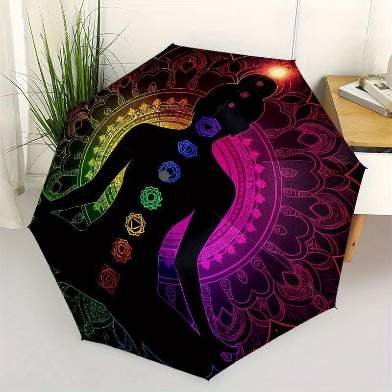 Chakra Meditation Yoga Poster: Vibrant Energy Balance Artwork Umbrella, Cute Umbrella with Cute Design, Portable 3-Fold Compact Umbrella for Men & Wom