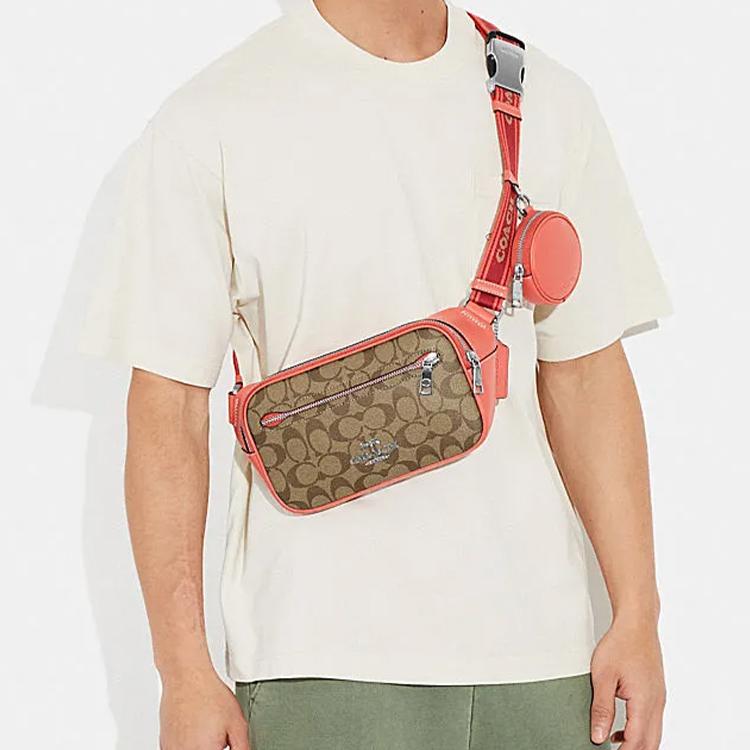 New COACH Elias Artificial Leather Combo Bag Shoulder Bag Crossbody Bag Fanny Pack Medium Size Men's Orange And Brown CJ505-SVB10